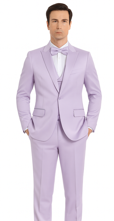 Tazzio Lavender Satin Skinny 3-Piece Suit Set