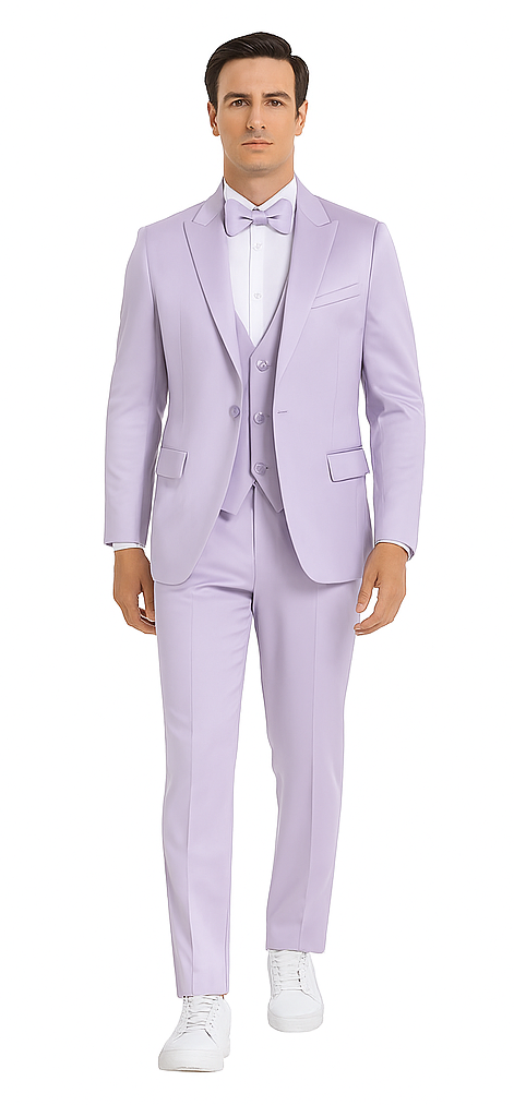 Men's Lavender Satin 3 Piece Slim Fit Tazzio Suit with Peak Lapel – Stylish Modern
