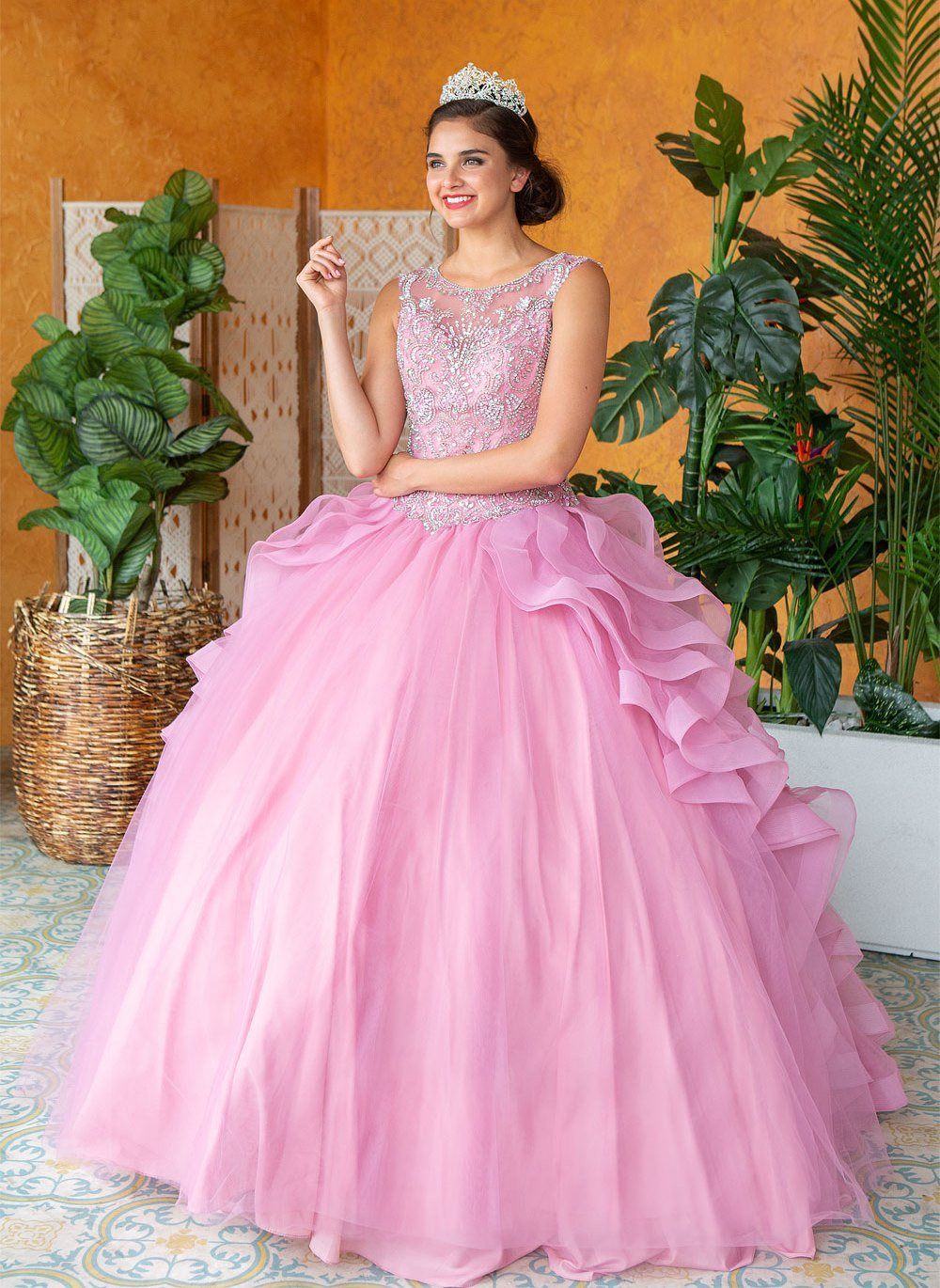 Layered Sleeveless Illusion Quinceanera Dress by Calla KY79288