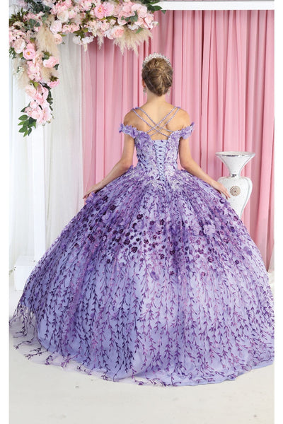 Cold Shoulder 3D Floral Applique Quince Ball Gown
