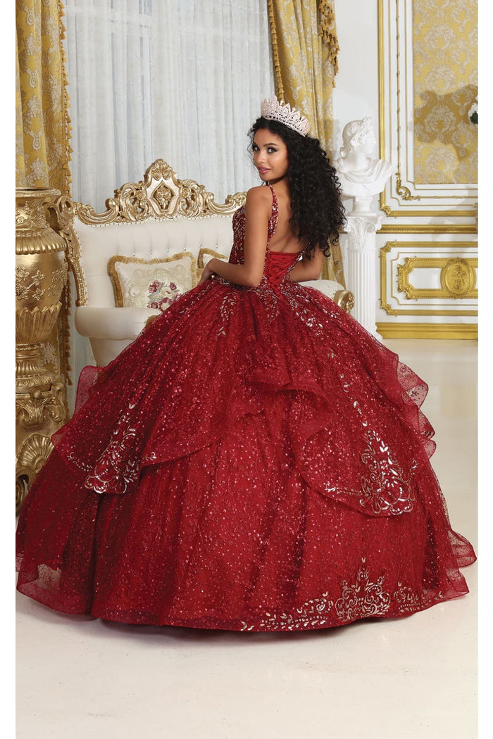Layla K LK218 Detachable Cape Sleeves Glitter Corset Quinceanera Ball Gown
