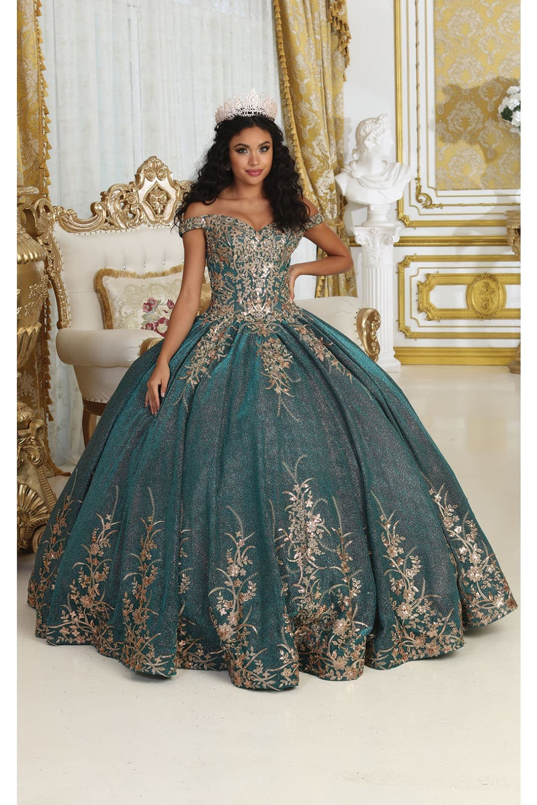 Layla K LK220 Off Shoulder Sparkling Lace Up Quinceanera Ball Gown