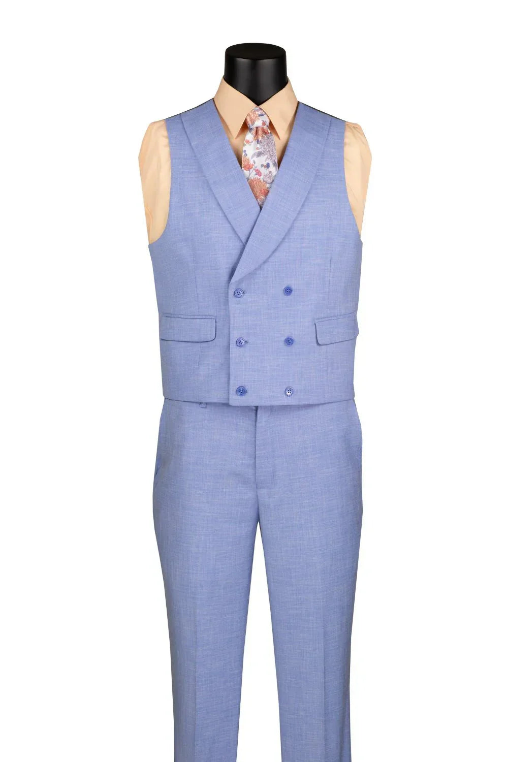 Modern Light Blue 3-Piece Suit with Lapel Vest