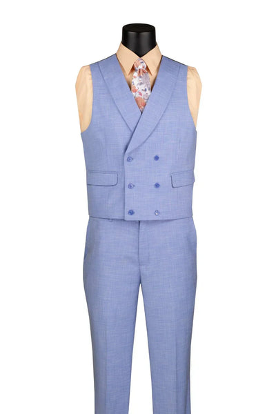 Modern Light Blue 3-Piece Suit with Lapel Vest