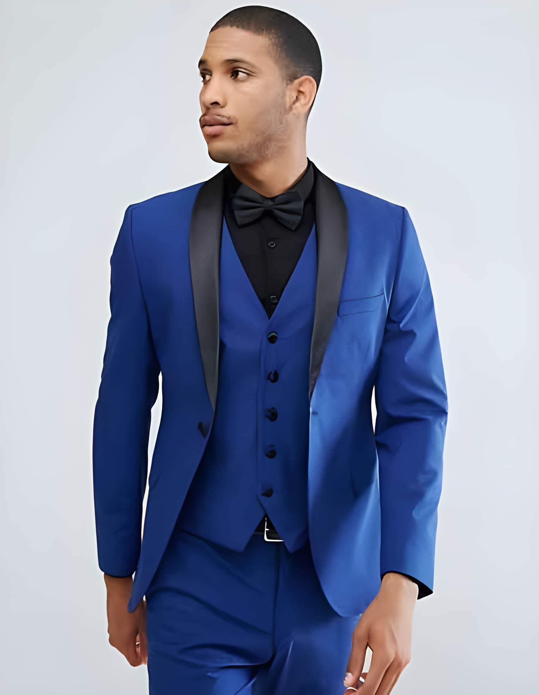 Light Blue Perfect for wedding 1 Button Shawl Lapel Slim Fit Vested 3 ~ Three Piece Suit Tuxedo / Graduation Homecoming Outfits