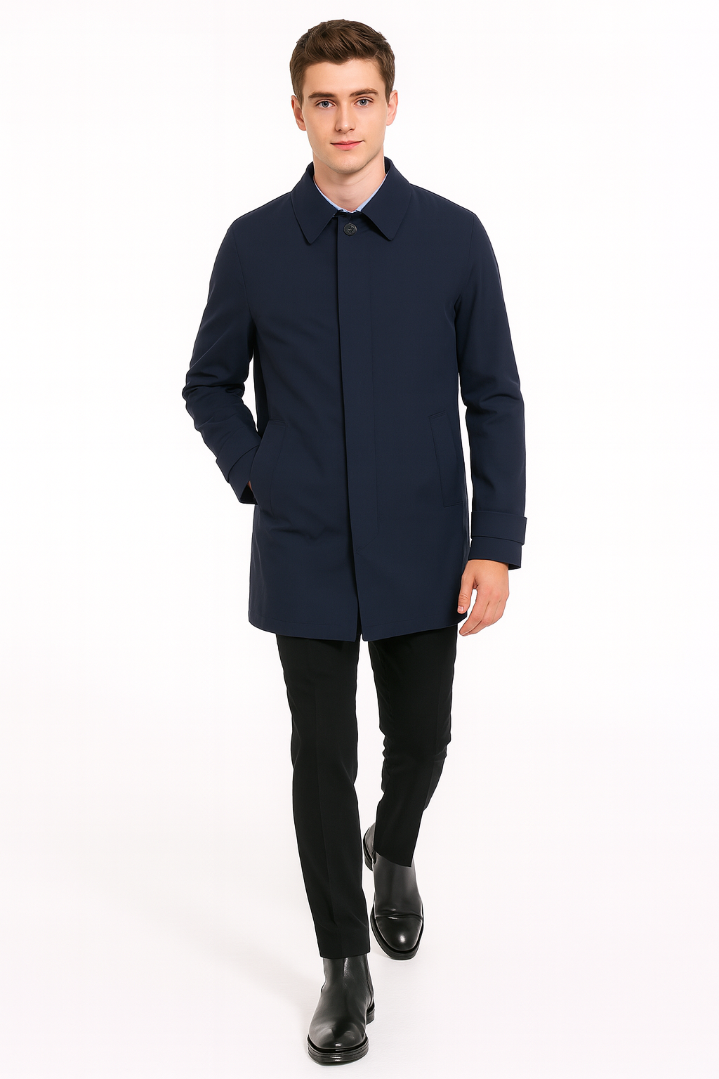 Nylon Raincoat with Removable Liner - Navy Blue
