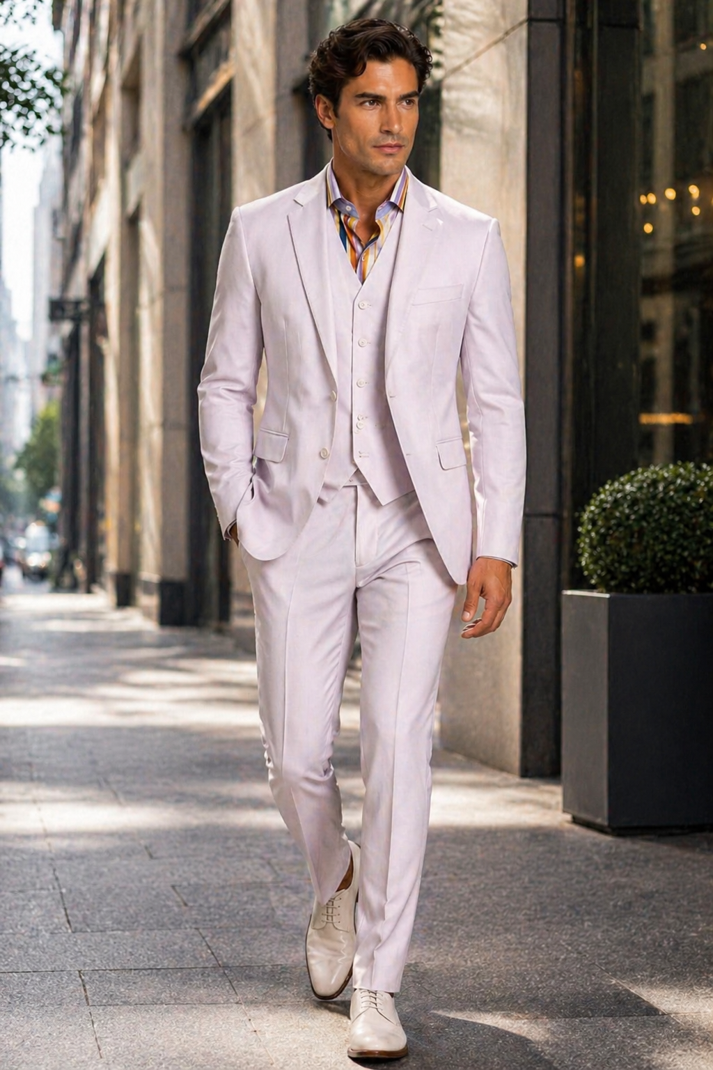 White Linen Slim Fit Beach Wedding Suit