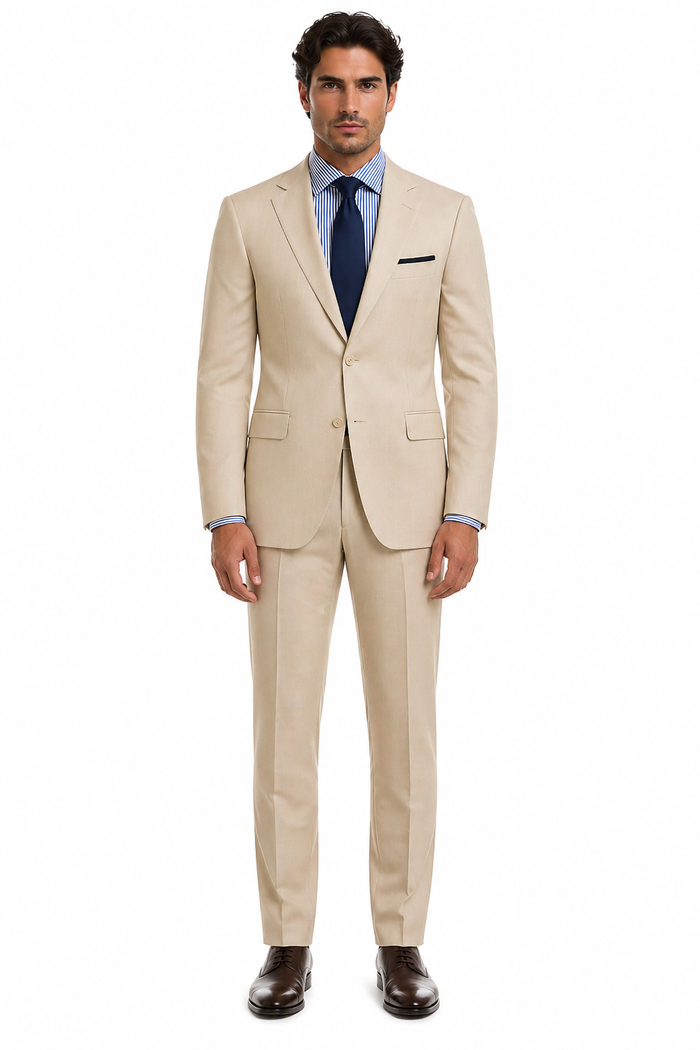 Tan Linen Summer Suit - 2 Button Beach Style