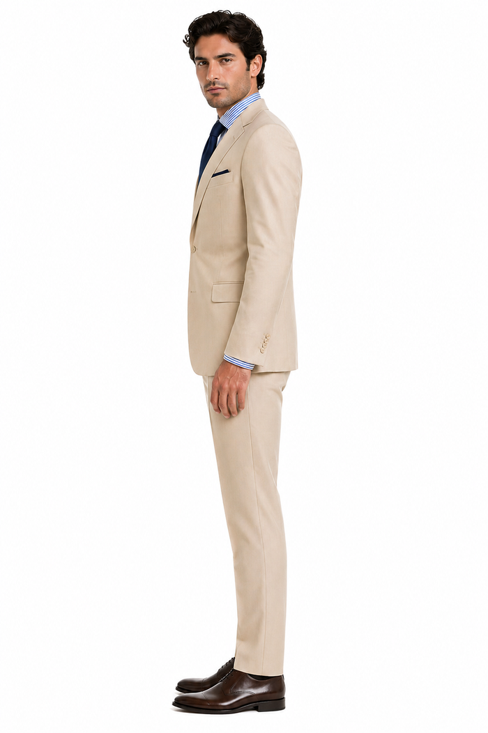 Tan Linen Summer Suit - 2 Button Beach Style