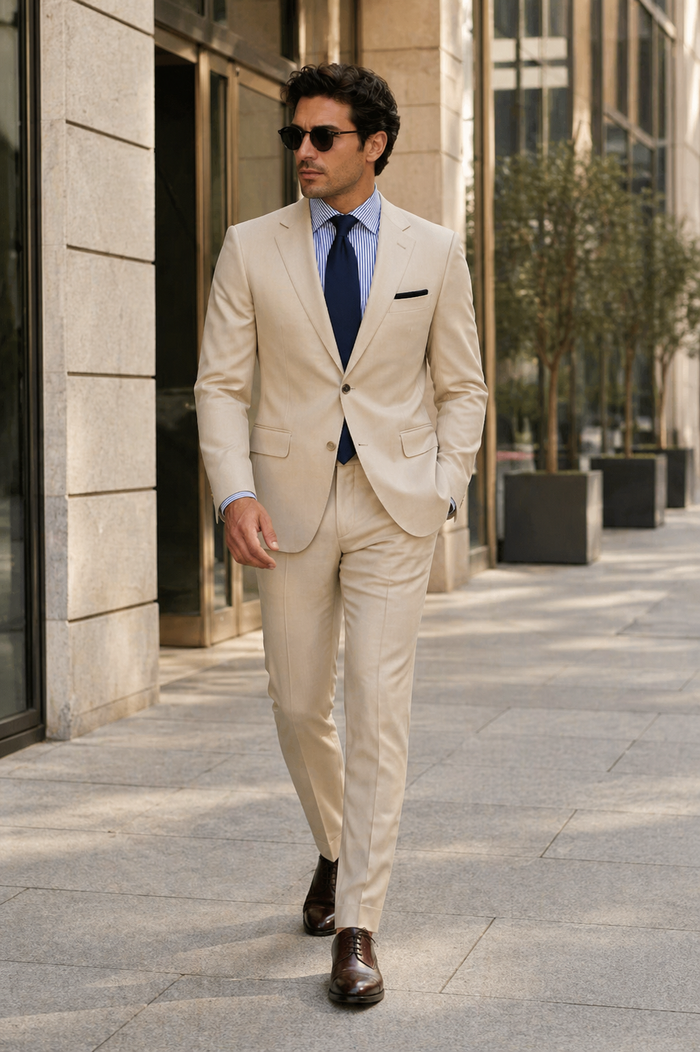 Tan Linen Summer Suit - 2 Button Beach Style