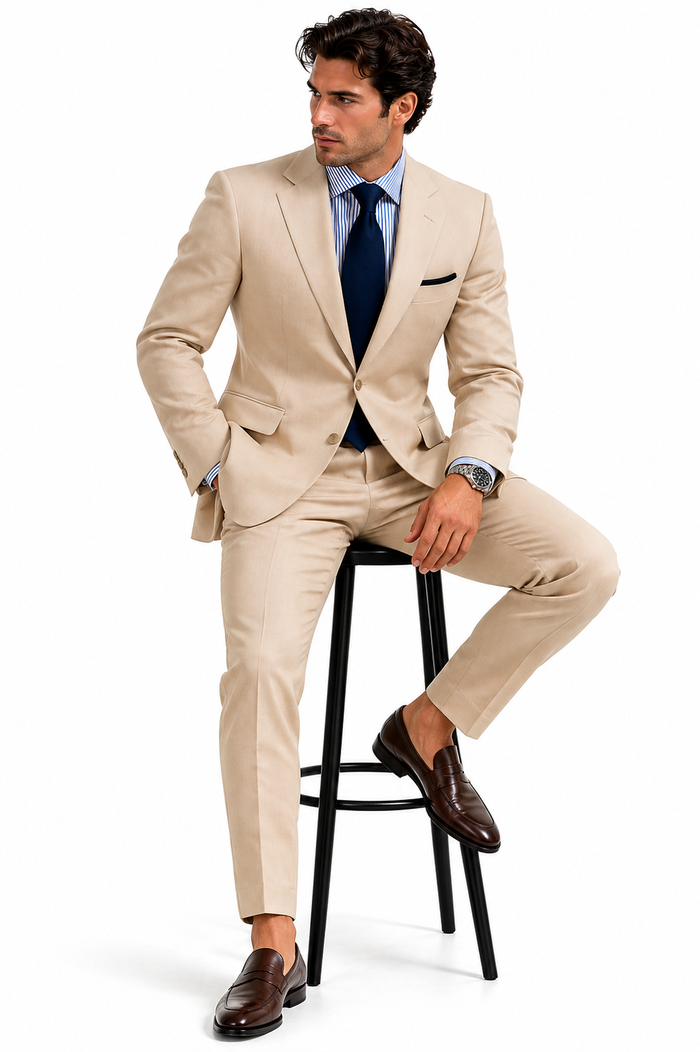 Tan Linen Summer Suit - 2 Button Beach Style