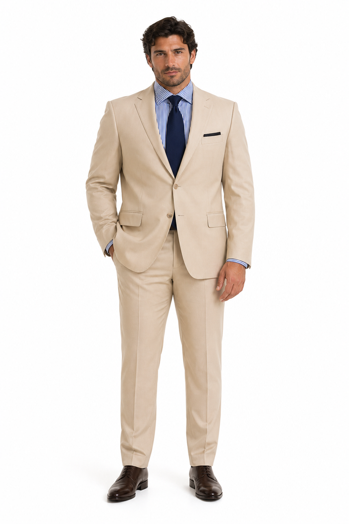 Tan Linen Summer Suit - 2 Button Beach Style
