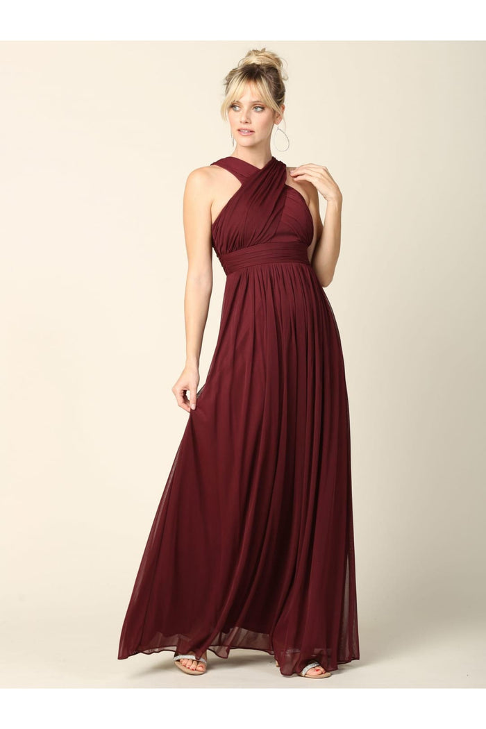Eva USA 3280 Long Criss Cross Halter Bridesmaids Dress