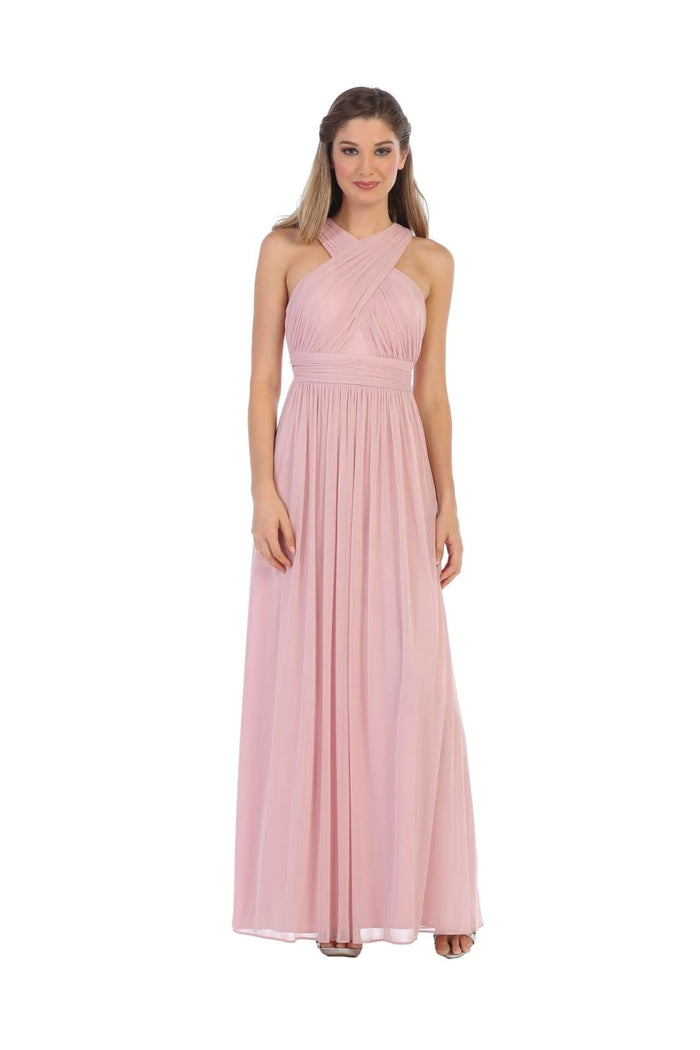 Eva USA 3280 Long Criss Cross Halter Bridesmaids Dress