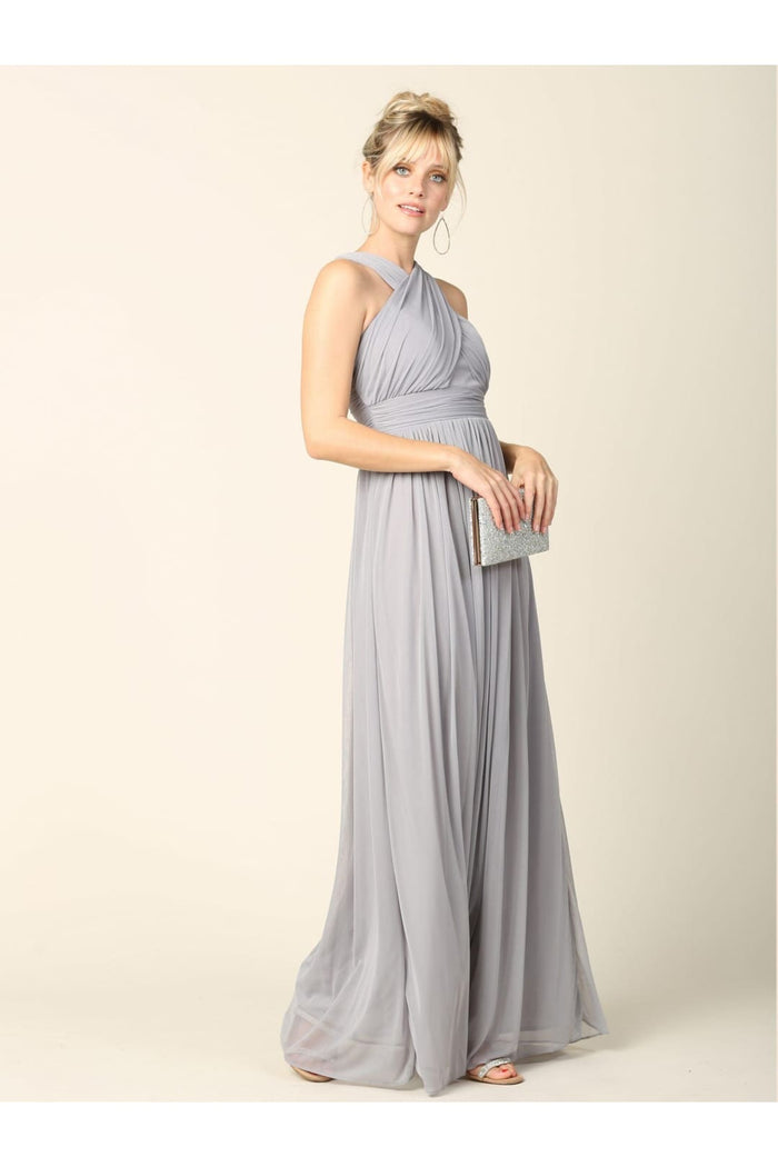Eva USA 3280 Long Criss Cross Halter Bridesmaids Dress