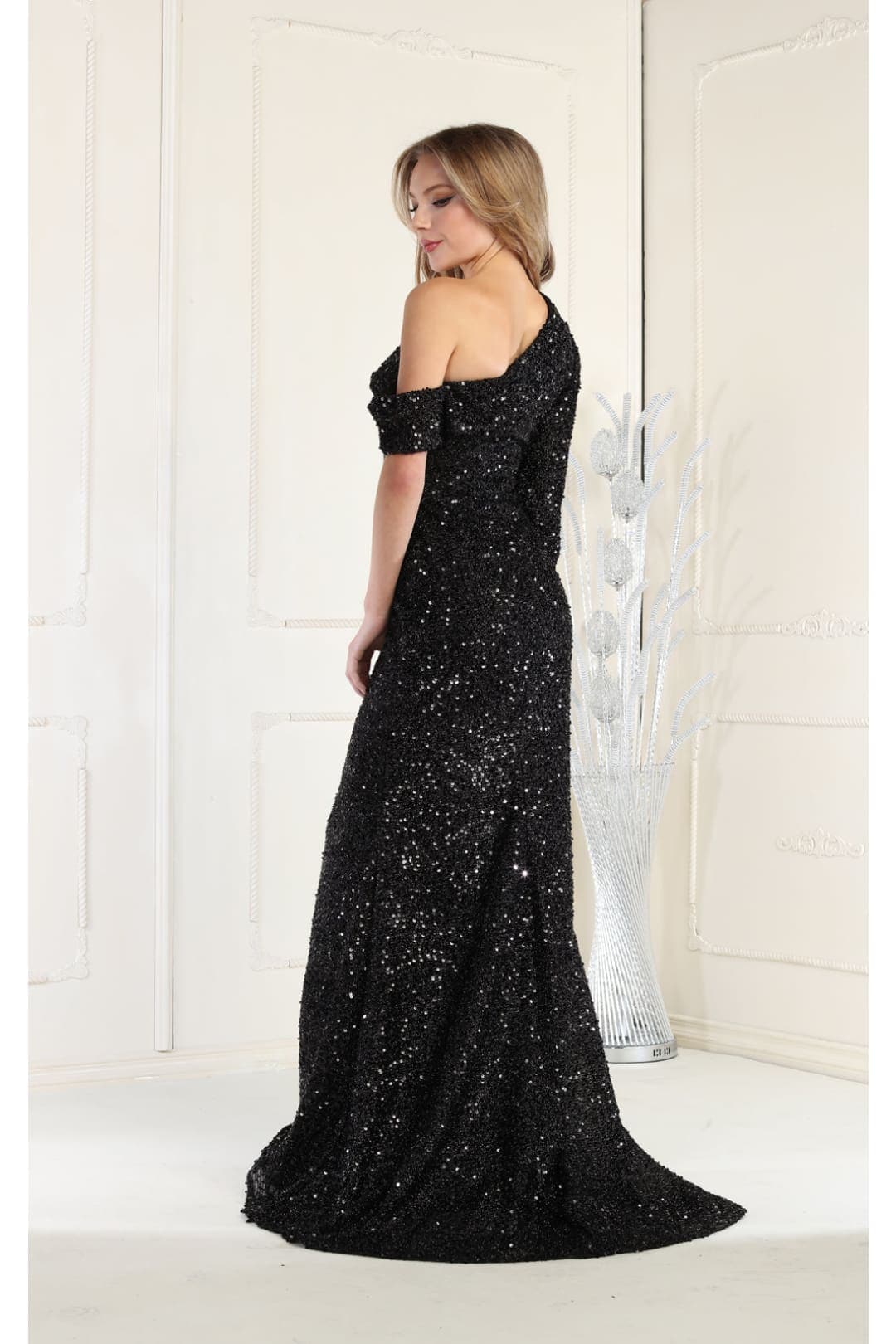 One Sleeve Sequin Prom Dress Long Mermaid Formal Gown