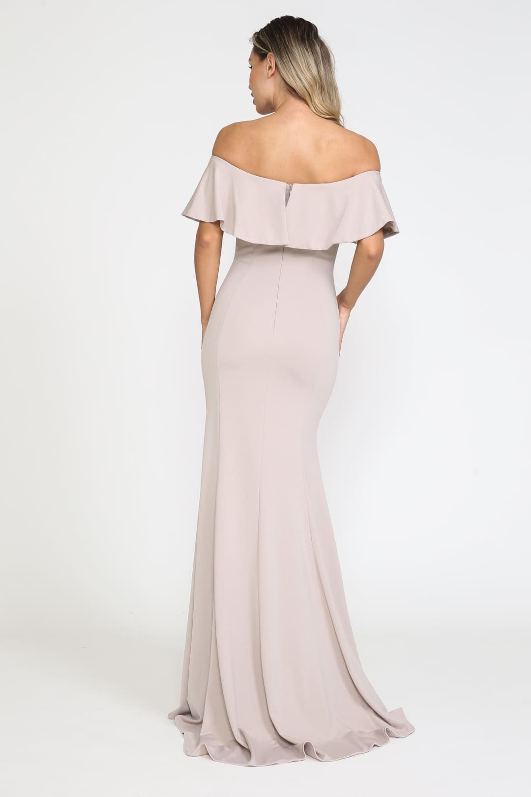 POLY USA 8146 Simple Ruffle Off Shoulder Long Mermaid Evening Dress