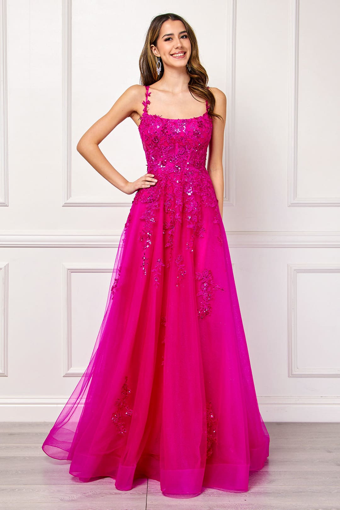 Long Evening Dress Scoop Neck Embroidered Gown By Amelia Couture 4044