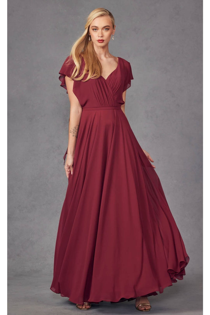 Long Flutter Sleeve Chiffon Gown by Juliet 261
