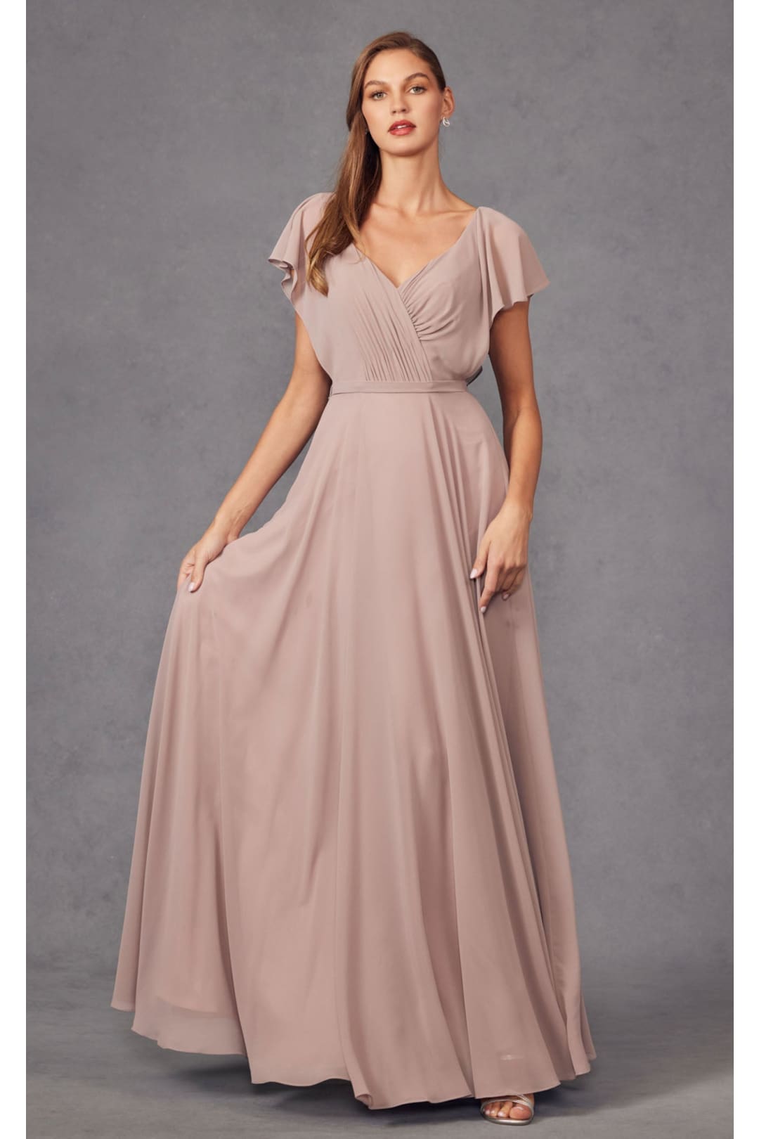 Long Flutter Sleeve Chiffon Gown by Juliet 261