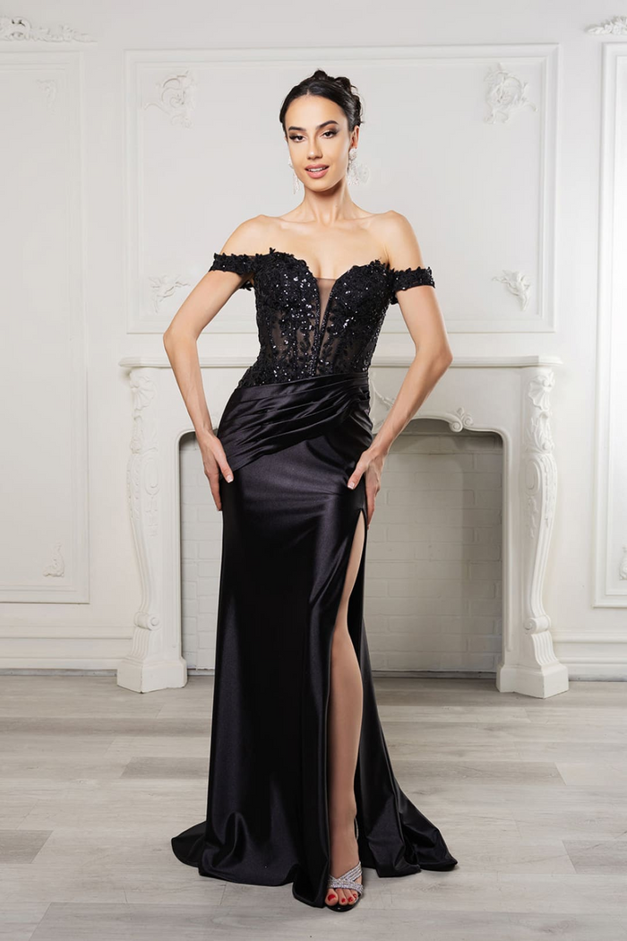 Long Formal Dress Off The Shoulder High Slit Plus Size Gown By May Queen MQ2157B