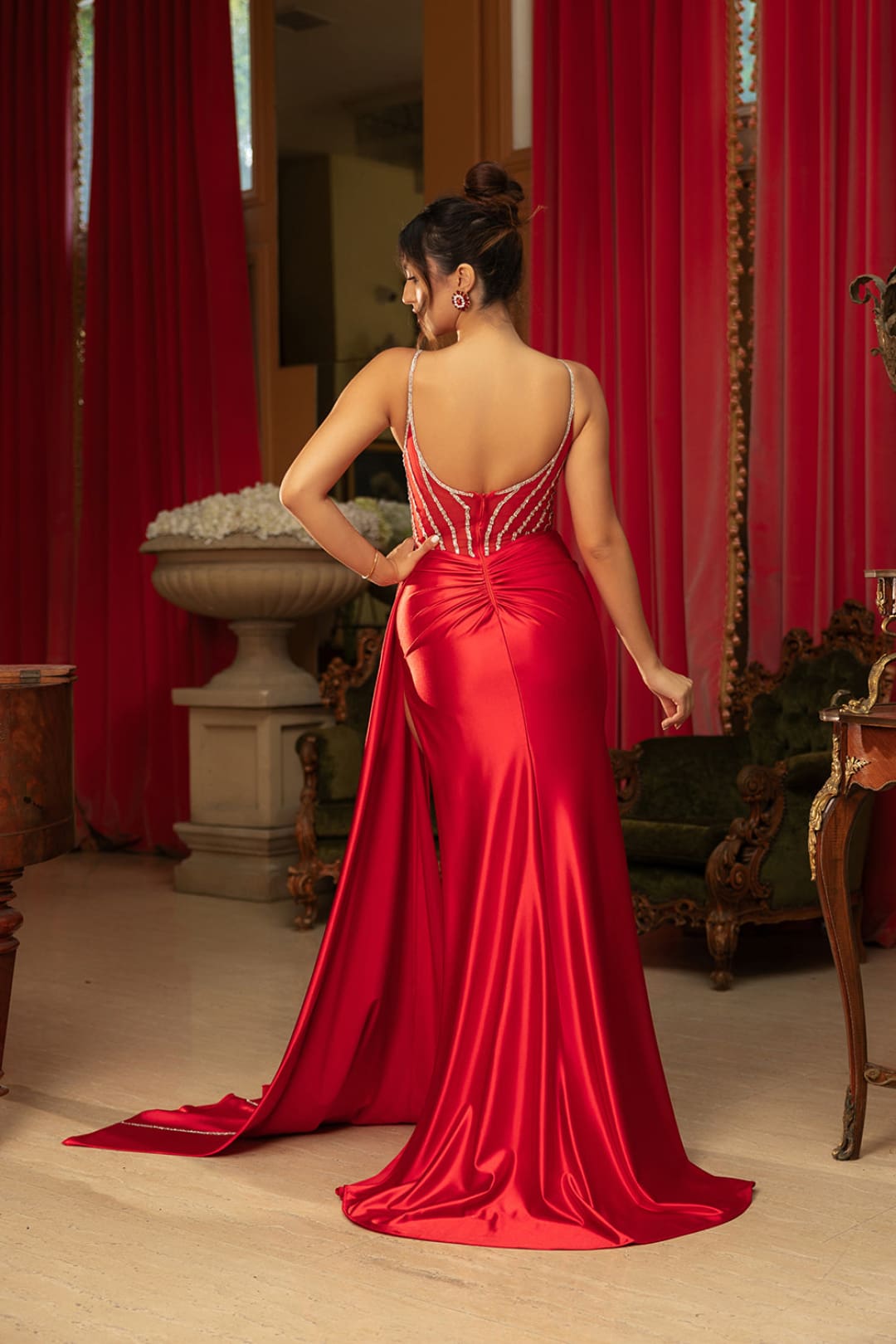 Long Formal Gown High Slit V-Neck Sheath Dress By May Queen MQ2113
