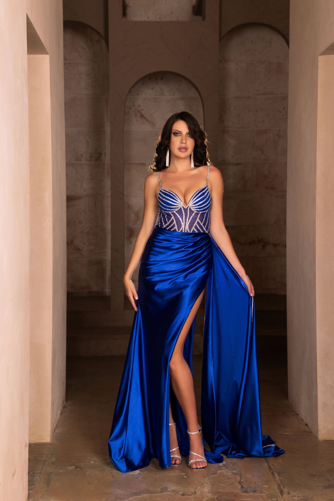 Long Formal Gown High Slit V-Neck Sheath Dress By May Queen MQ2113