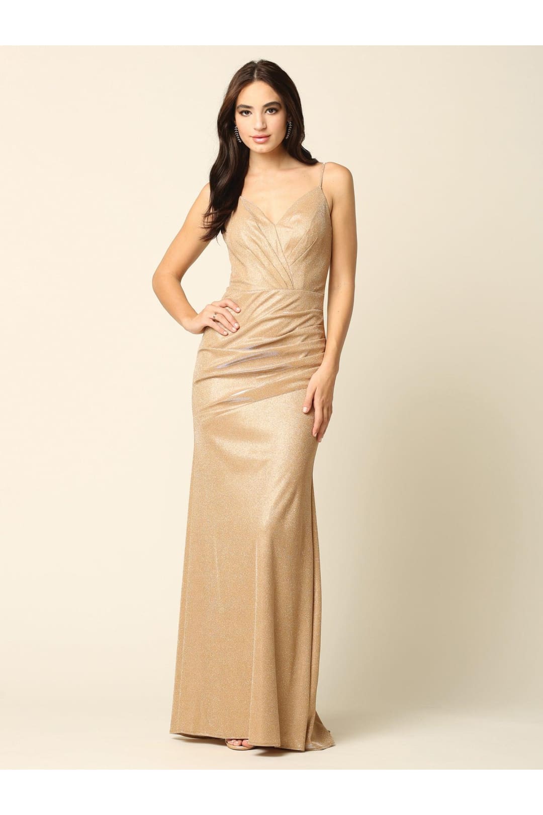 Eva USA 3358 Long Formal Spaghetti Strap Glitter Prom Dress