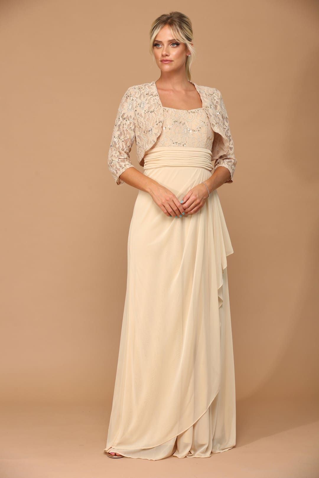 Eva USA 3094 Long Mother Of The Bride Lace Chiffon Jacket Dress