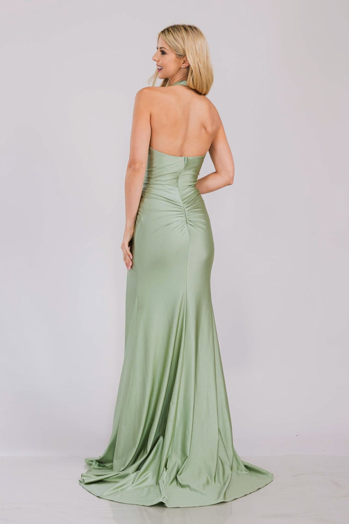 Long Prom Dress V-Neck Halter Strap Gala Gown By Amelia Couture 3040
