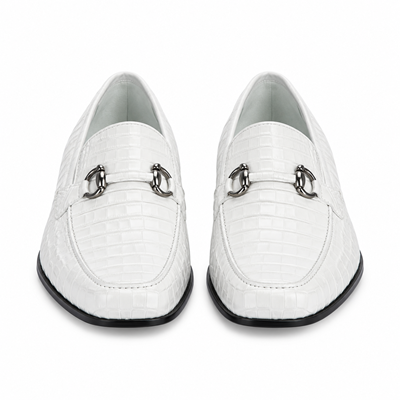 Los Altos All-Over White Crocodile Belly Loafers