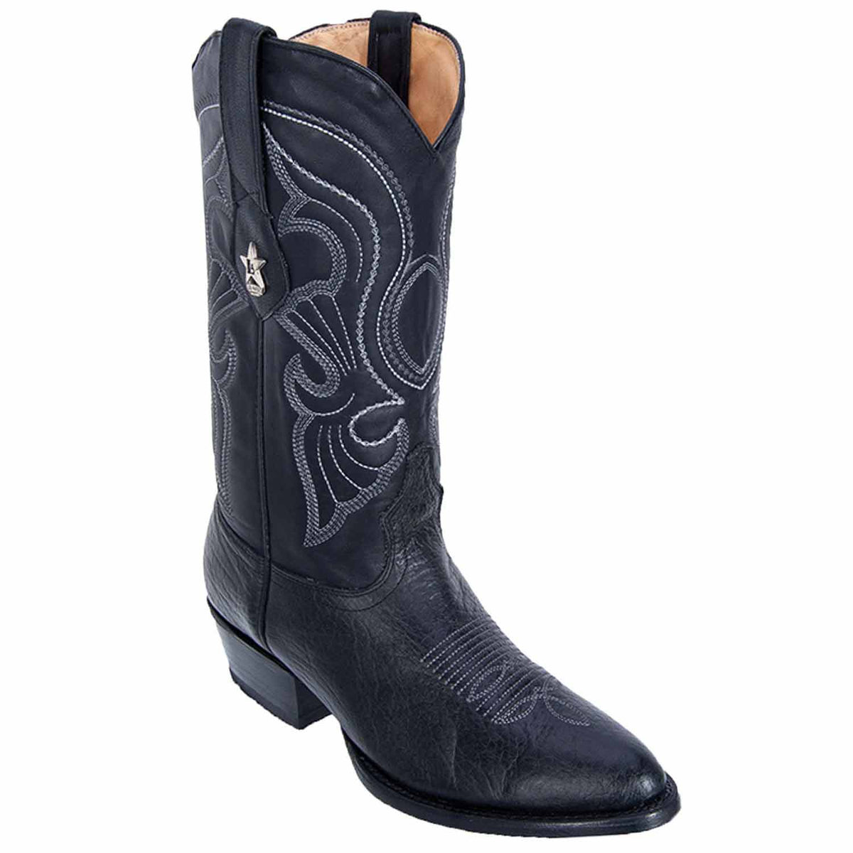 Men's Genuine Bull Shoulder Skin Round Toe Boots Black Color - Los Altos Boots - Black