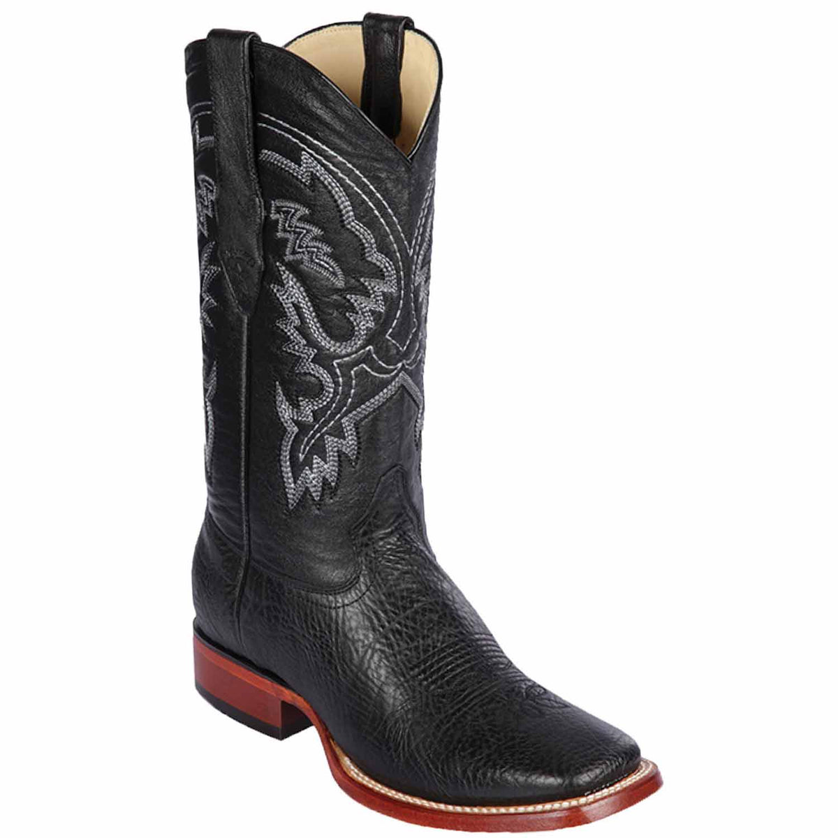Men's Genuine Bull Shoulder Skin Rodeo Wide Square Toe Boots - Los Altos Boots - Black