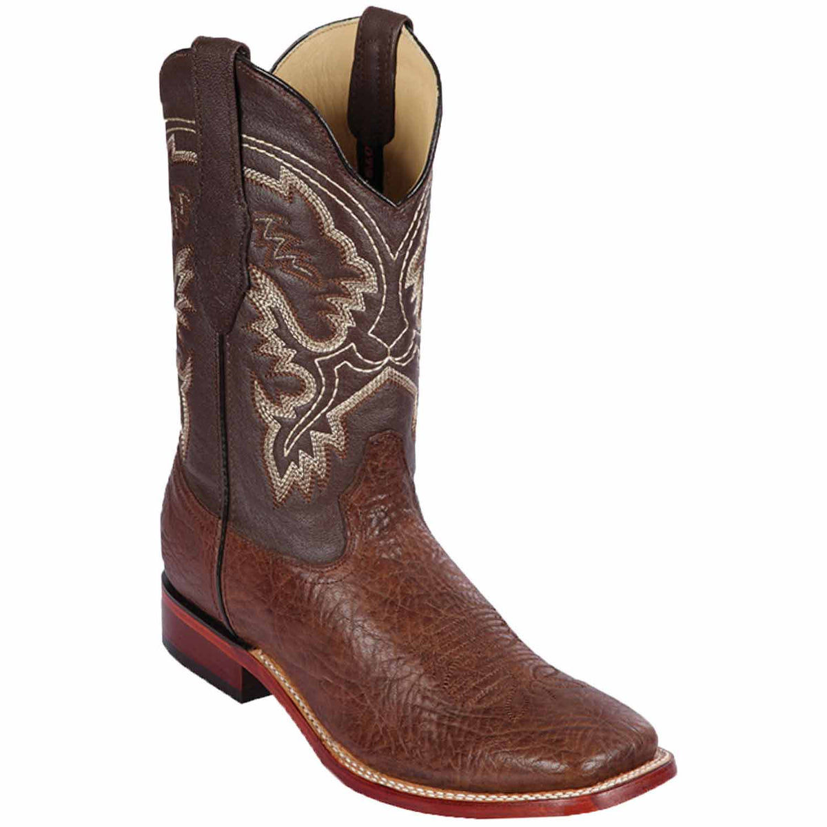 Men's Genuine Bull Shoulder Skin Rodeo Wide Square Toe Boots Brown Color - Los Altos Boots - Brown