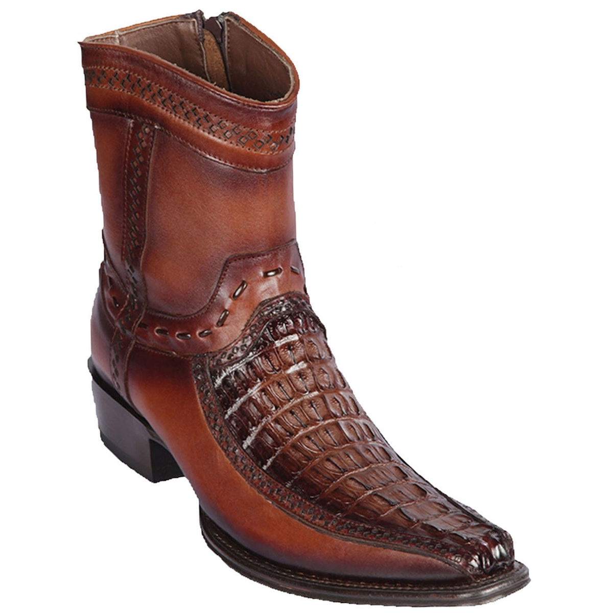 Men's genuine Caiman Tail And Deer Skin European Square Toe Short Boots With Zipper