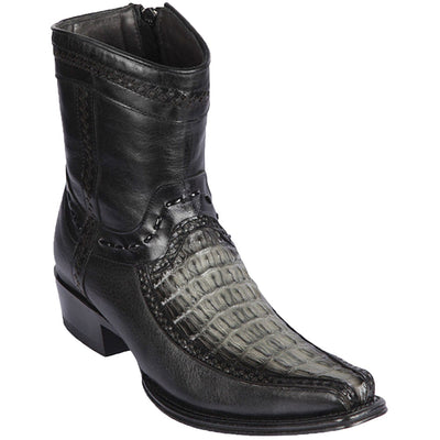 Men's Genuine Caiman Tail and Deer Skin European Square Toe Short Boots With Zipper Faded Gray Color - Los Altos Boots