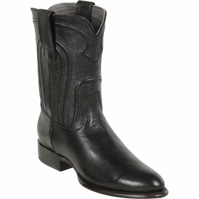 Men's Genuine Belmont Leather Roper Toe Boots - Los Altos Boots - Black