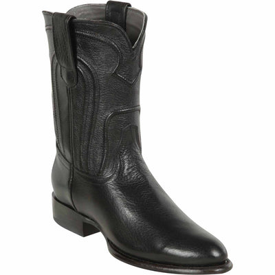Men's Genuine Belmont Leather Roper Toe Boots Black Color - Los Altos Boots - Black