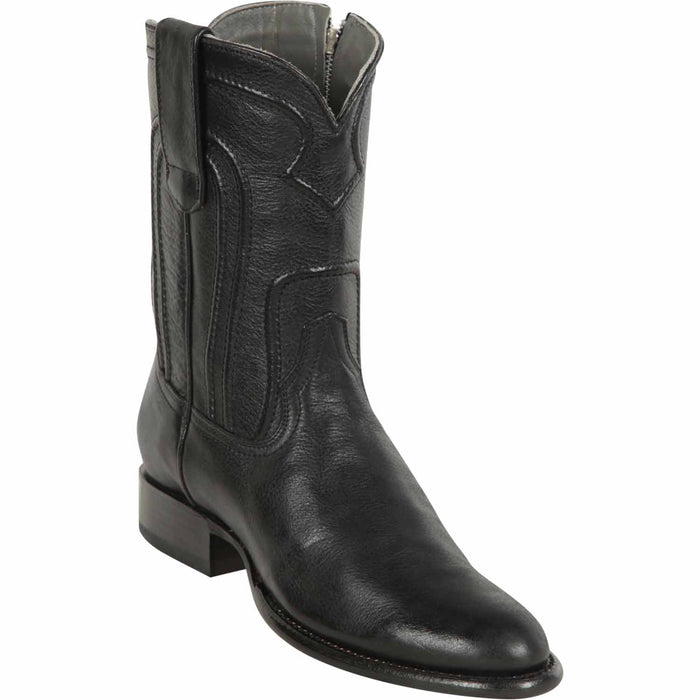Men's Genuine Belmont Leather Roper Toe Boots With Zipper - Los Altos Boots - Black