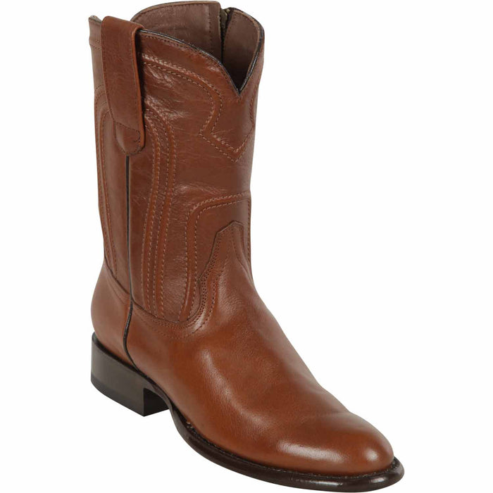 Men's Genuine Belmont Leather Roper Toe Boots With Zipper Brown Color - Los Altos Boots - Brown