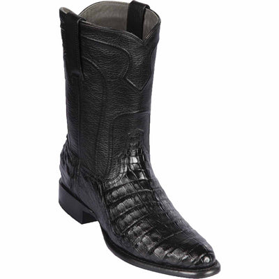 Men's genuine Caiman Tail And Deer Skin European Square Toe Short Boots With Zipper Faded Brown Color