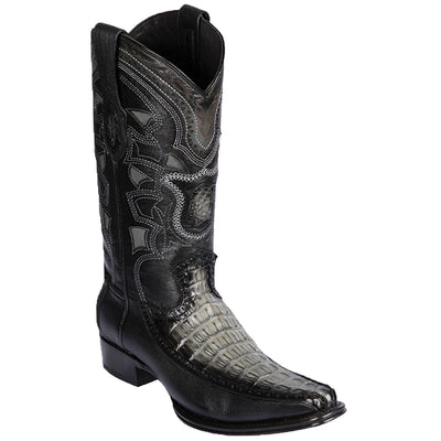 Men's Genuine Caiman Tail and Deer Skin European Square Toe Boots Faded Gray Color - Los Altos Boots - Side View