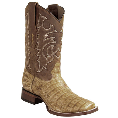 Men's Genuine Caiman Belly Skin Rodeo Wide Square Toe Boots Amber Color - Los Altos Boots