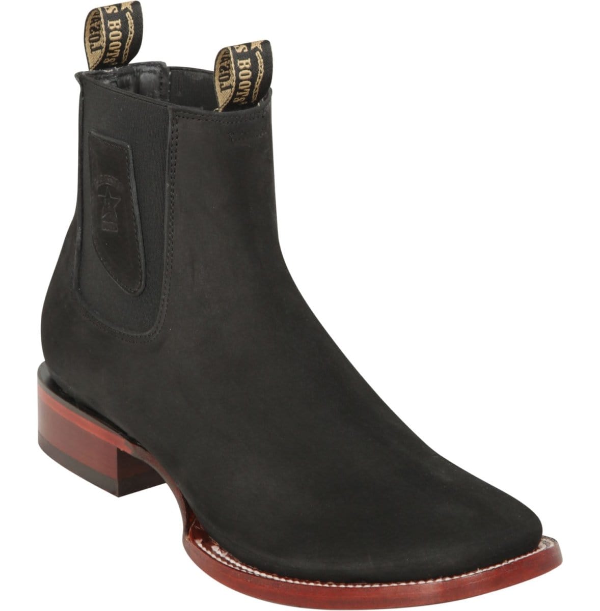 Los Altos Men's Wide Square Toe Suede Leather Short Boots LAB 82BE63 - Black
