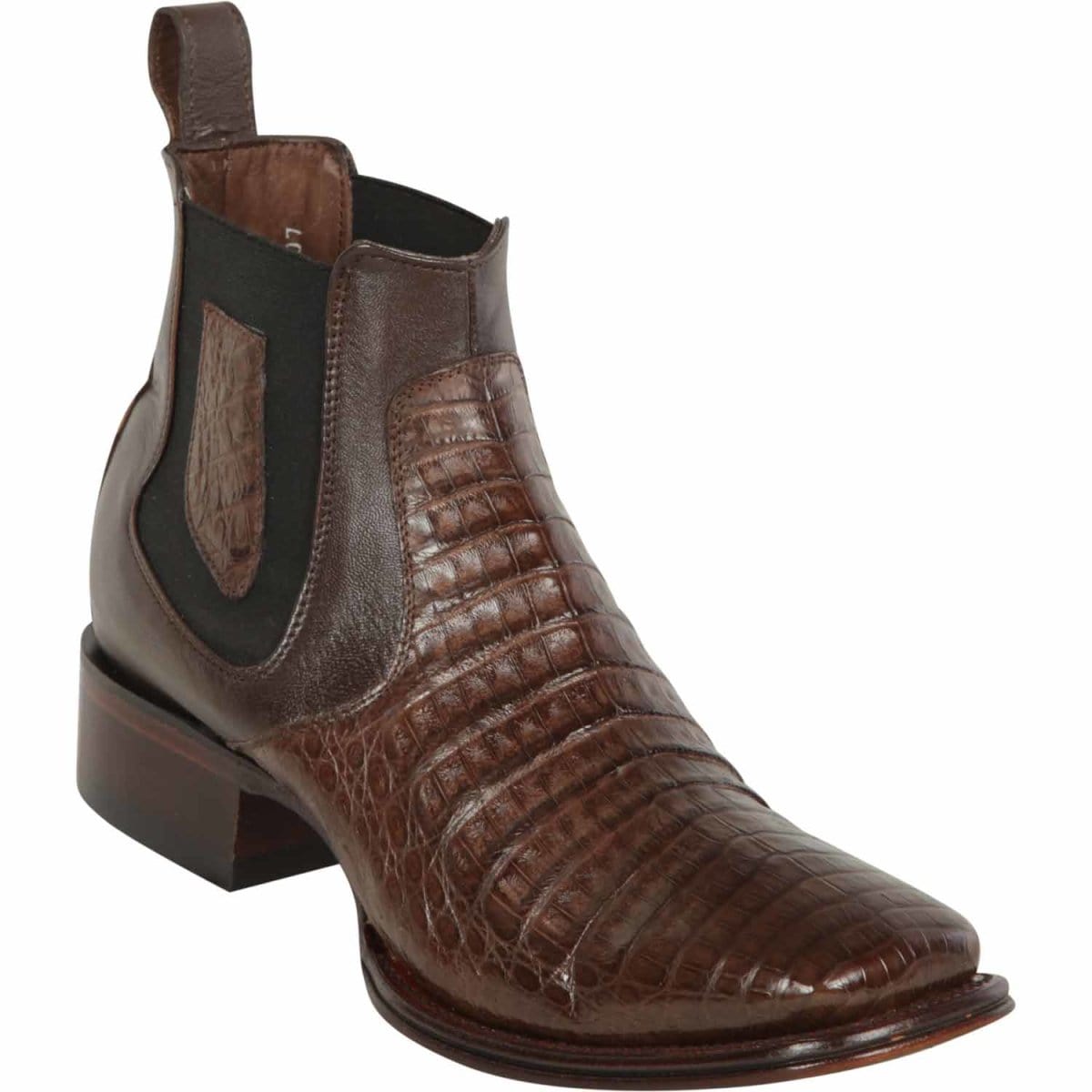 Men's genuine Caiman Tail Skin European Square Toe Short Boots With Zipper Black Color
