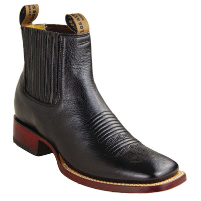 Men's Genuine Belmont Leather Wide Square Toe Ankle Boots Black Color - Los Altos Boots - Black
