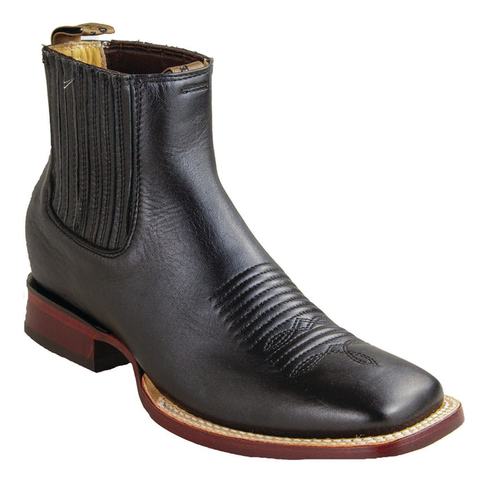 Men's Genuine Belmont Leather Wide Square Toe Ankle Boots Black Color - Los Altos Boots - Black
