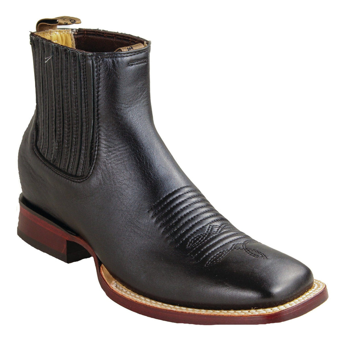 Men's Genuine Belmont Leather Wide Square Toe Ankle Boots Black Color - Los Altos Boots - Black