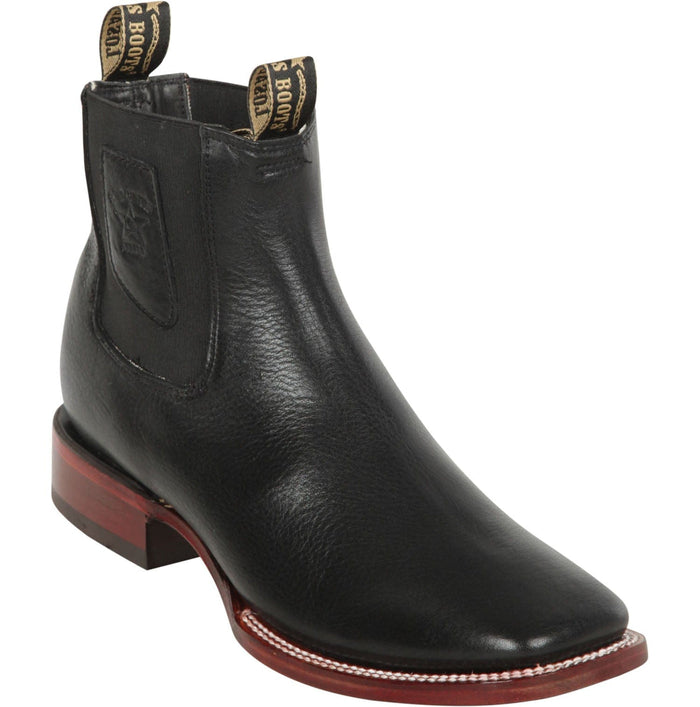 Men's Genuine Belmont Leather Wide Square Toe Ankle Boots Black Color - Los Altos Boots - Black