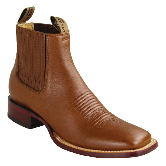 Men's Genuine Belmont Leather Wide Square Toe Ankle Boots Brown Color - Los Altos Boots - Brown